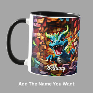 Add Name, Aqua Blue Baby Dragon Breaking Through Mug