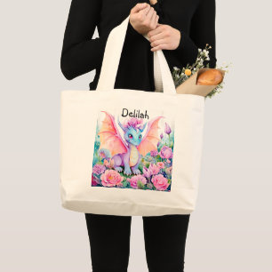 Add Name - Baby Dragon Wings & Flowers Large Tote Bag