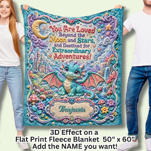 Add Name Baby Dragon You Are Loved 3D Effect Aqua Fleece Blanket