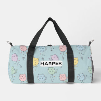 Add Name Balloon Cat Pattern  Cute Minimalist   Duffle Bag
