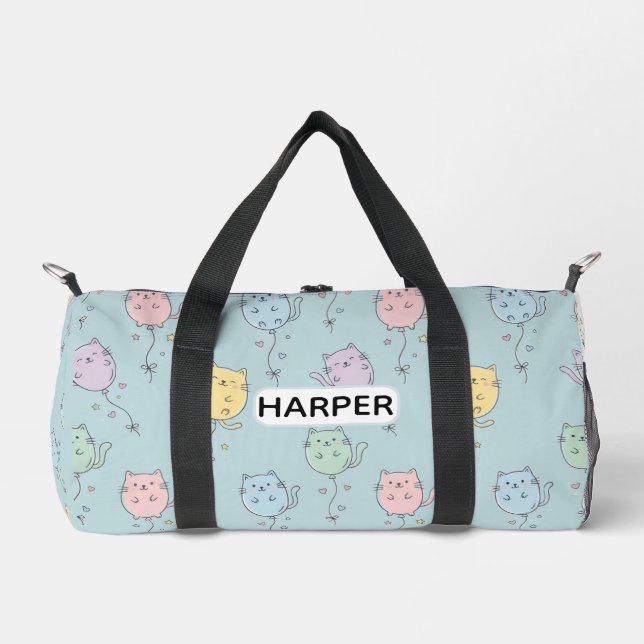 Add Name Balloon Cat Pattern  Cute Minimalist   Duffle Bag (Front)