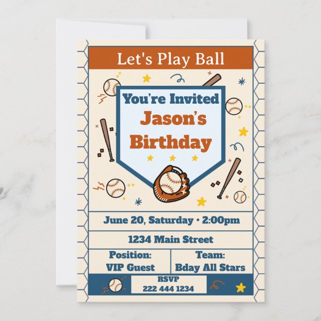 Add Name - Baseball Birthday Invitation for Boys (Front)