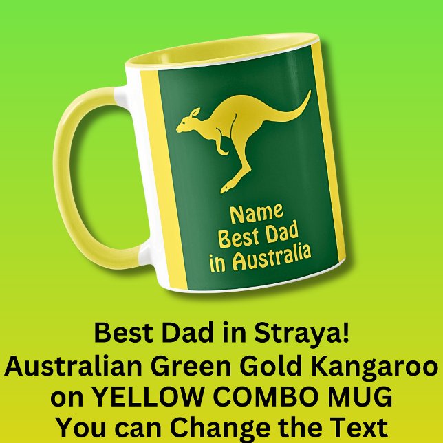 Add Name, Best Dad Australia Green Gold Kangaroo Mug (Creator Uploaded)