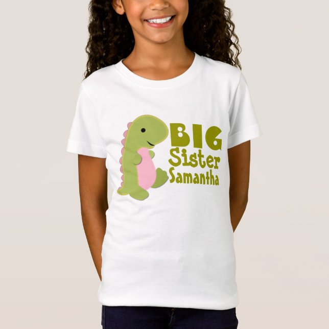 Add Name Big Sister Dinosaur Print T-Shirt (Front)