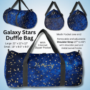 Add Name Black Blue with Gold Stars Galaxy  Duffle Bag