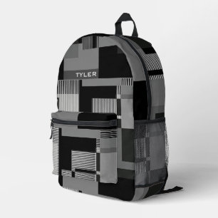  Add Name Black & Grey Abstract Modern Minimal Men Printed Backpack