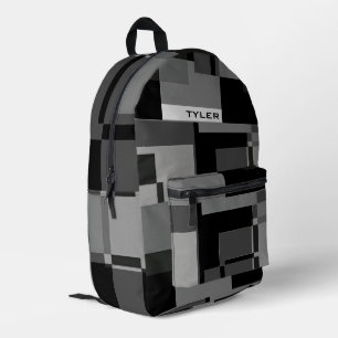 Add Name Black & Grey Abstract Modern Minimal Men Printed Backpack