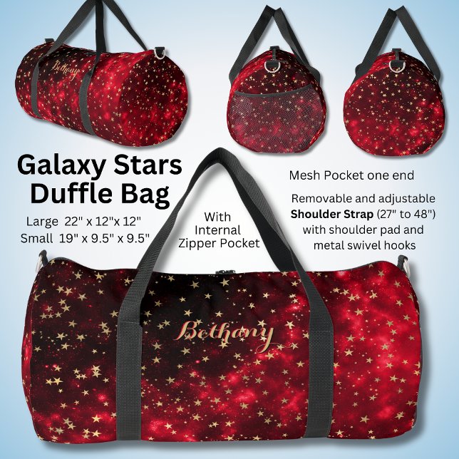 Add Name Black Red with Gold Stars Galaxy  Duffle Bag (Creator Uploaded)