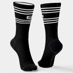 Add Name Black Stripes on White Socks