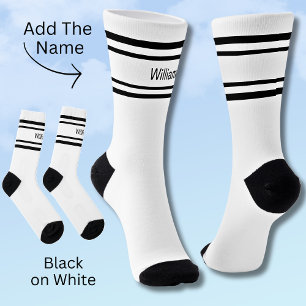 Add Name Black Stripes on White Socks