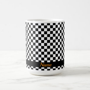 Add Name Black + White Check Tea Coffee Mug