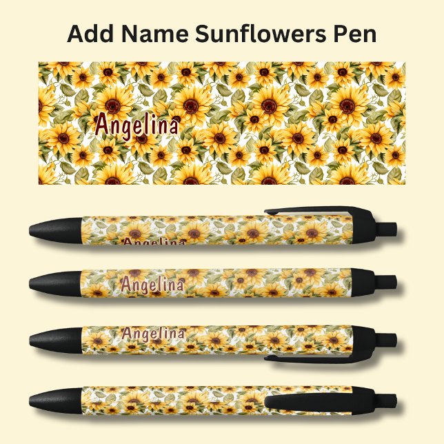 Add Name, Blooming Sunflowers in Summertime Black Ink Pen (Creator Uploaded)