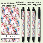 Add Name, Blue Birds on Pink Blossoms Black Ink Pen<br><div class="desc">Add the Name,    Change to your own details. See my store for lots more great Pens</div>