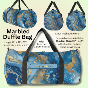 Add Name Blue Gold Marbled Duffle Bag