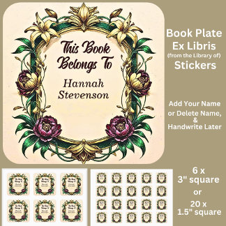 Add Name, Book Belongs To Elegant Art Nouveau Square Sticker