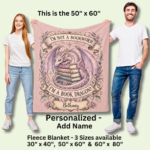 Add Name, Book Dragon Pink Mauve Fleece Blanket
