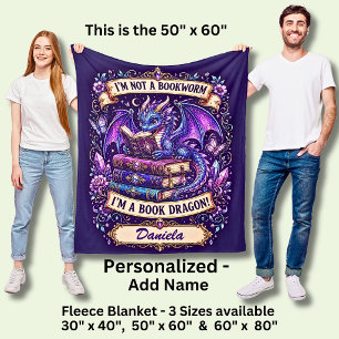 Add Name, Book Dragon Purple Blue Fleece Blanket