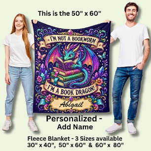 Add Name, Book Dragon Purple Green Fleece Blanket