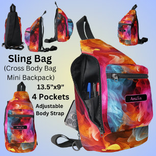 Add Name, Bright Swirling Abstract Sling Bag