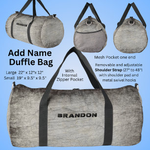 Add Name, Brown Gray Stone Grunge Duffle Bag