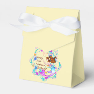 Add Name Brown Hair Mermaid Mauve on Cream Party Favour Box