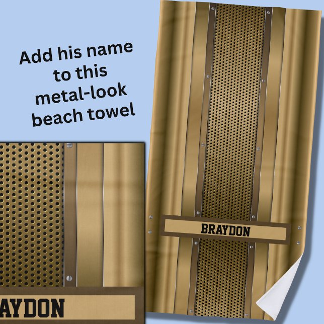 Add Name Brown Tan Beige Metallic Texture          Beach Towel (Creator Uploaded)