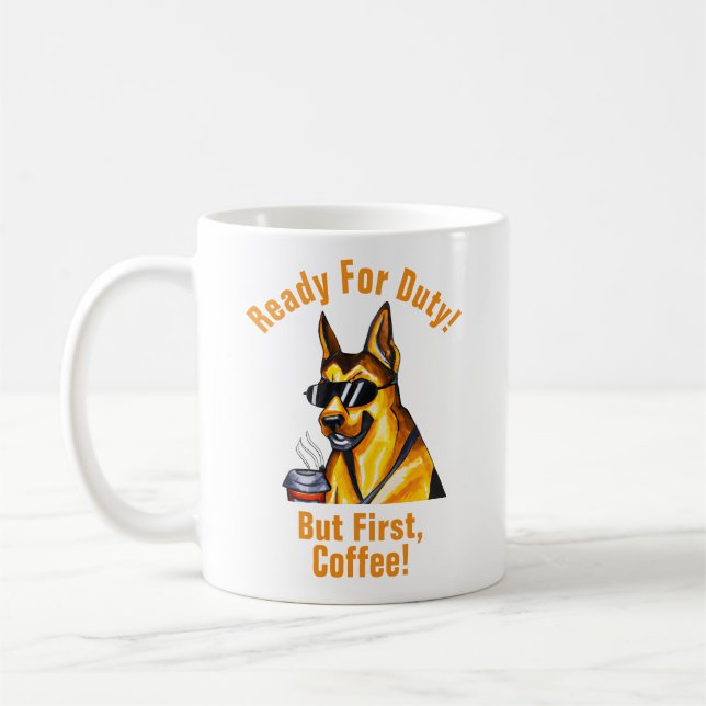 Add Name Change All Text, German Shepherd + Coffee Coffee Mug (Left)