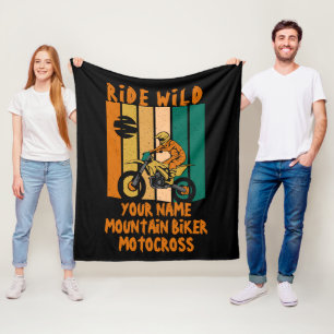 Add Name Change ALL Text Ride Wild Mountain Biker Fleece Blanket