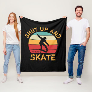 Add Name Change ALL Text Shut Up and Skate Sunset  Fleece Blanket