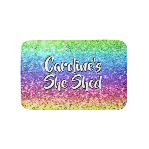 Add Name Change Any Text She Shed Sparkle Rainbow  Bath Mat