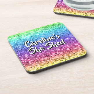 Add Name Change Any Text She Shed Sparkle Rainbow Coaster