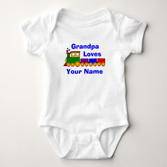 Add Name Change Grandpa Word, Loves Baby Toy Train Bodysuit (Front)