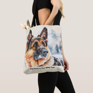 Add Name Change Text, German Shepherd in Snow #2   Tote Bag