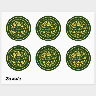 Add Name Change Text Gold  Green Christmas 20xx   Classic Round Sticker