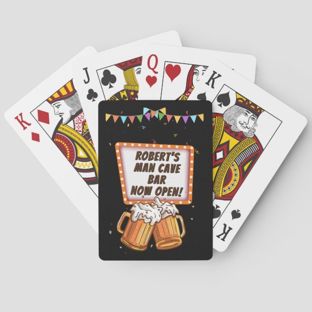 Add Name Change Text Man Cave Bar Beer Playing Cards (Back)