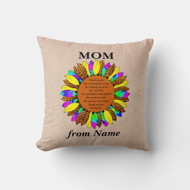 Add Name Change Text Mothers Day Leopard Sunflower Cushion (Front)