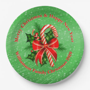 Add Name Change Text Red Green Christmas 9" Paper Plate