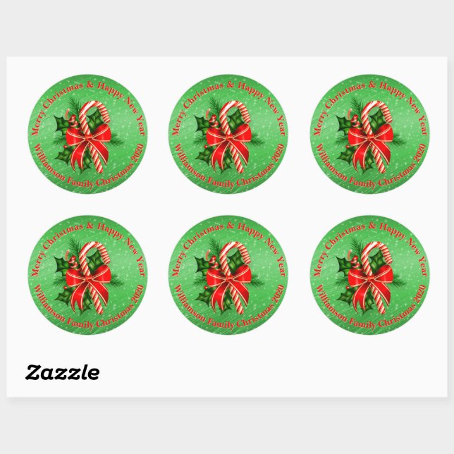 Add Name Change Text Red Green Christmas Classic Round Sticker (Sheet)