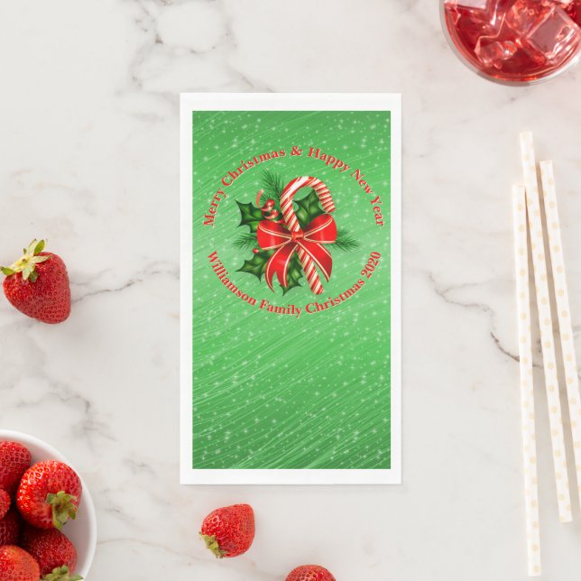 Add Name Change Text Red Green Christmas Napkin (Insitu)