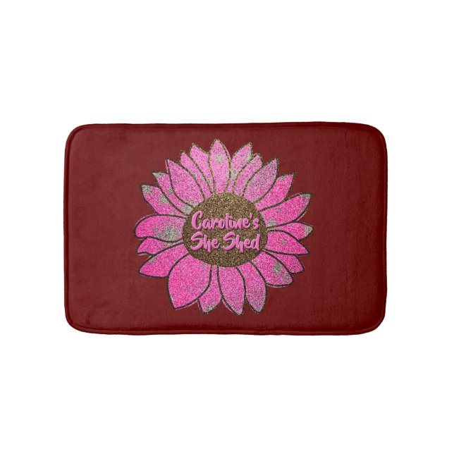 Add Name Change Text She Shed Pink Sunflower       Bath Mat (Front)