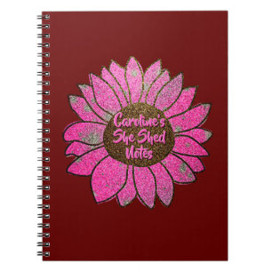 Add Name Change Text She Shed Pink Sunflower Notebook