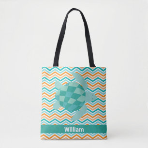 Add Name Chevron Stripe With Sea Turtle Tote Bag