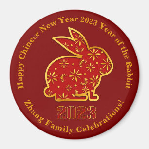 Add Name Chinese New Year 2023 Rabbit Gold Red 3" Magnet