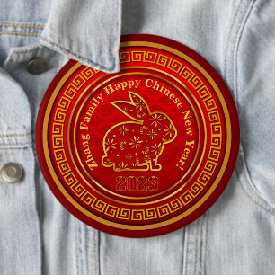 Add Name Chinese New Year 2023 Rabbit Gold Red 6"  6 Cm Round Badge
