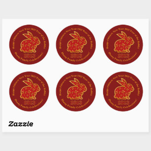 Add Name Chinese New Year 2023 Rabbit Red Gold  3" Classic Round Sticker