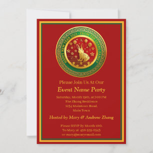 Add Name Chinese New Year 2023 Year Rabbit Green   Invitation