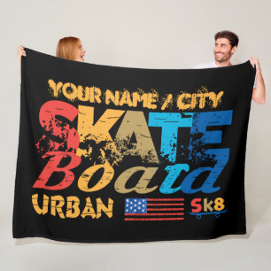 Add Name City Text Skateboard Urban SK8 Distressed Fleece Blanket