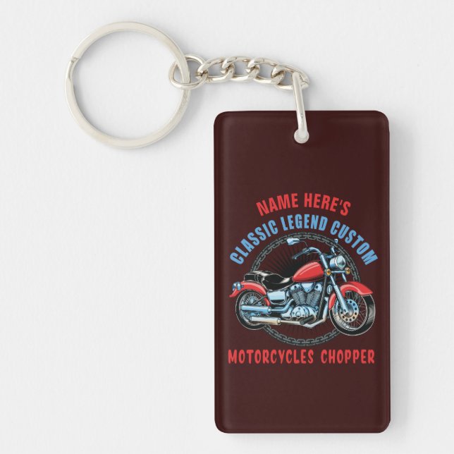 Add Name Classic Custom Red Motorcycle Chopper     Key Ring (Front)