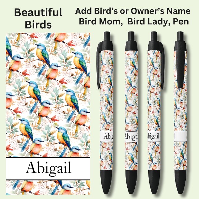 Add Name, Colourful Birds Black Ink Pen (Creator Uploaded)