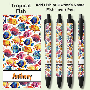 Add Name, Colourful Tropical Fish Black Ink Pen